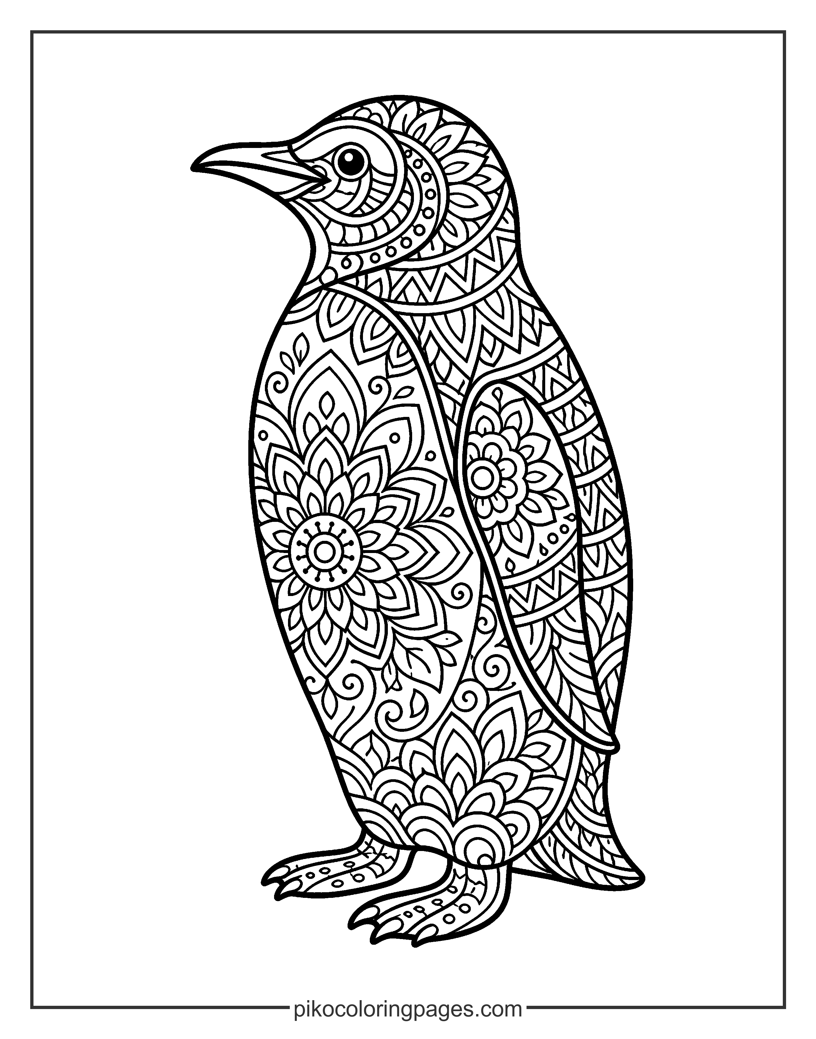 Take your time and relax with this detailed penguin mandala. An intricate mandala penguin coloring page for older kids and adults.