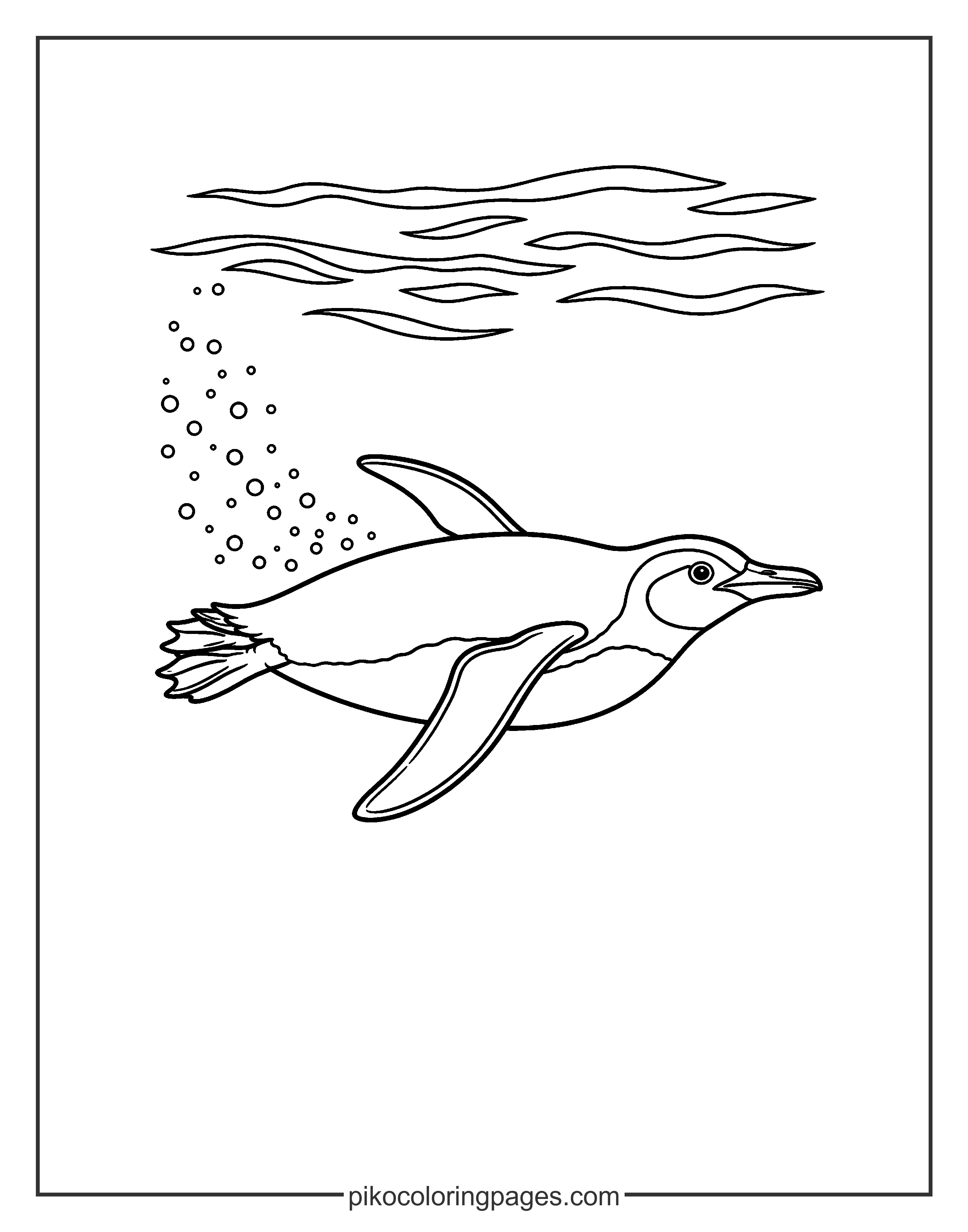 Penguins are amazing swimmers! Look at this one glide through the water. A realistic penguin swimming underwater with bubbles around it.