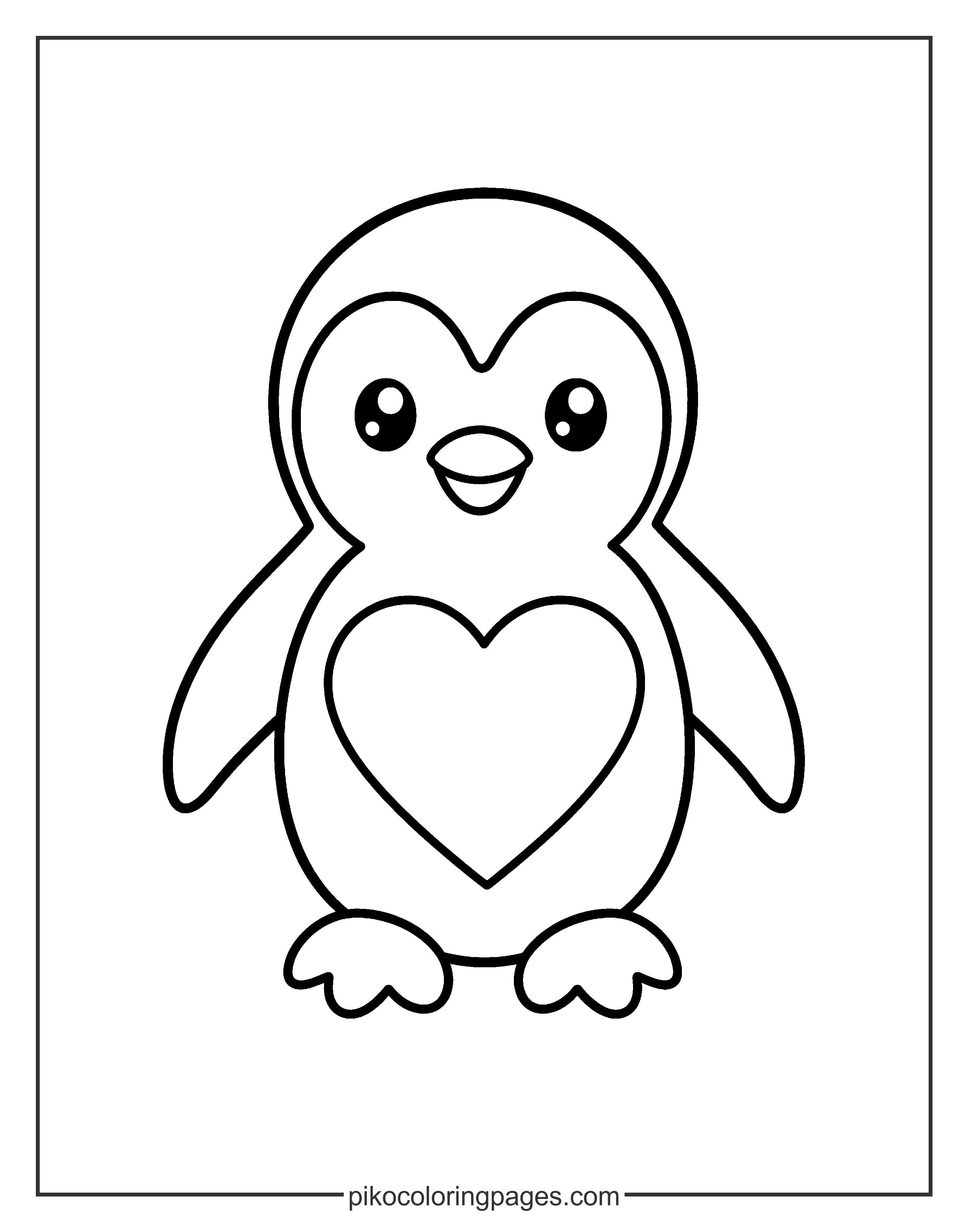 Show some love with this sweet penguin and its big heart. A simple penguin with a heart on its belly for young children to color.