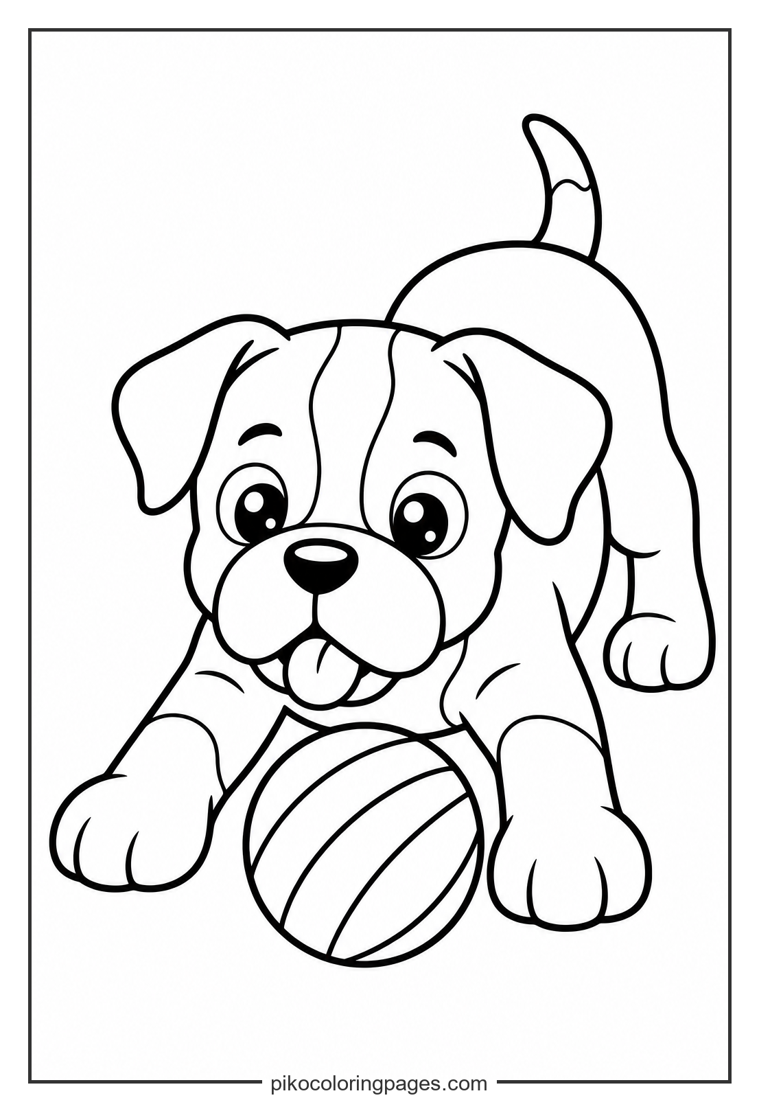 An energetic boxer puppy ready for playtime. kawaii boxer puppy playing with ball coloring page