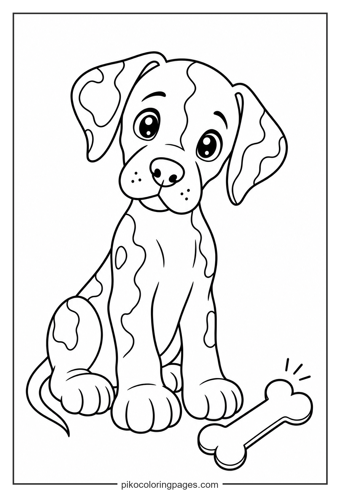 A giant puppy with a tiny toy. kawaii great dane puppy toy coloring page