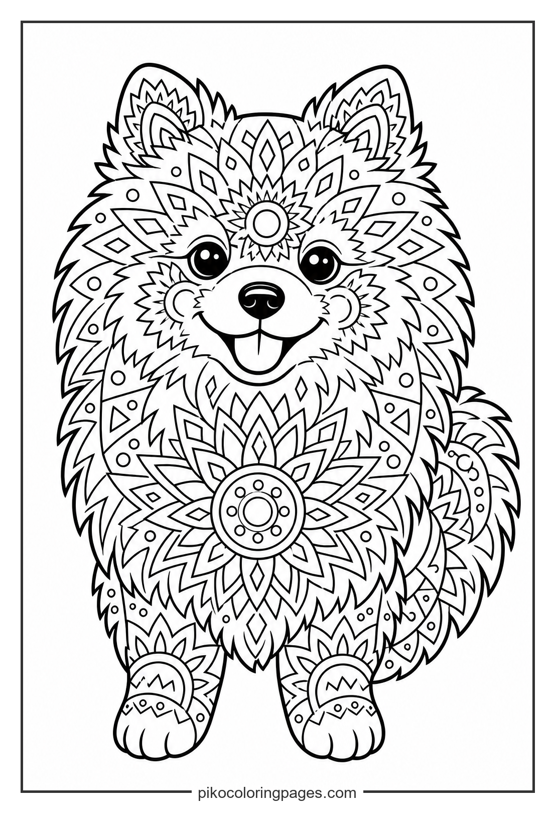 A fluffy pomeranian puppy brought to life with mandalas. pomeranian puppy mandala coloring page fluffy