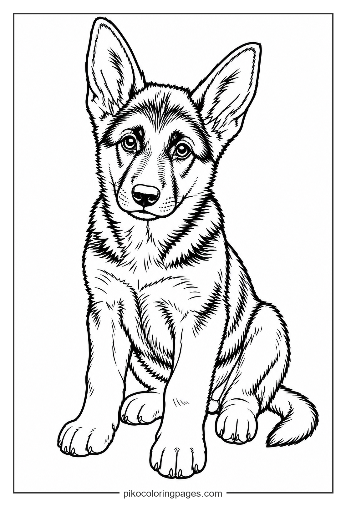 A noble young german shepherd puppy. realistic german shepherd puppy coloring page