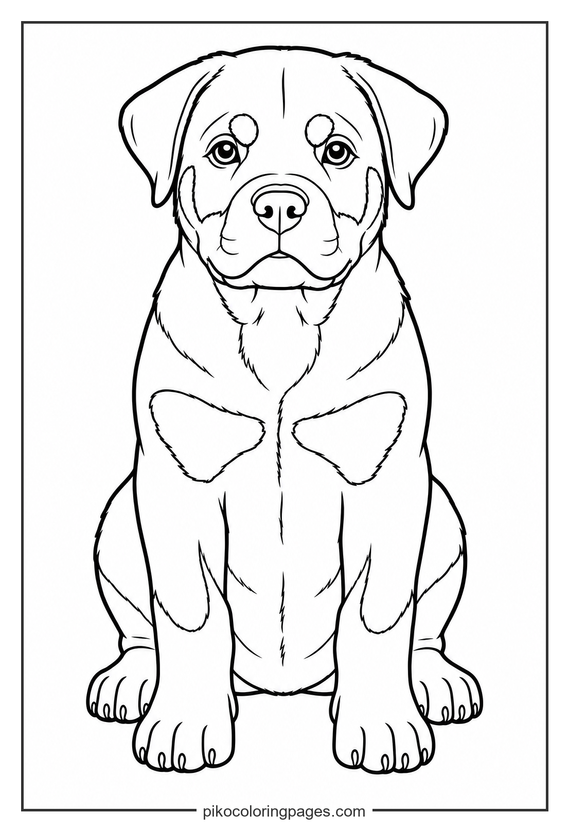A strong and adorable rottweiler puppy. realistic rottweiler puppy coloring page for kids