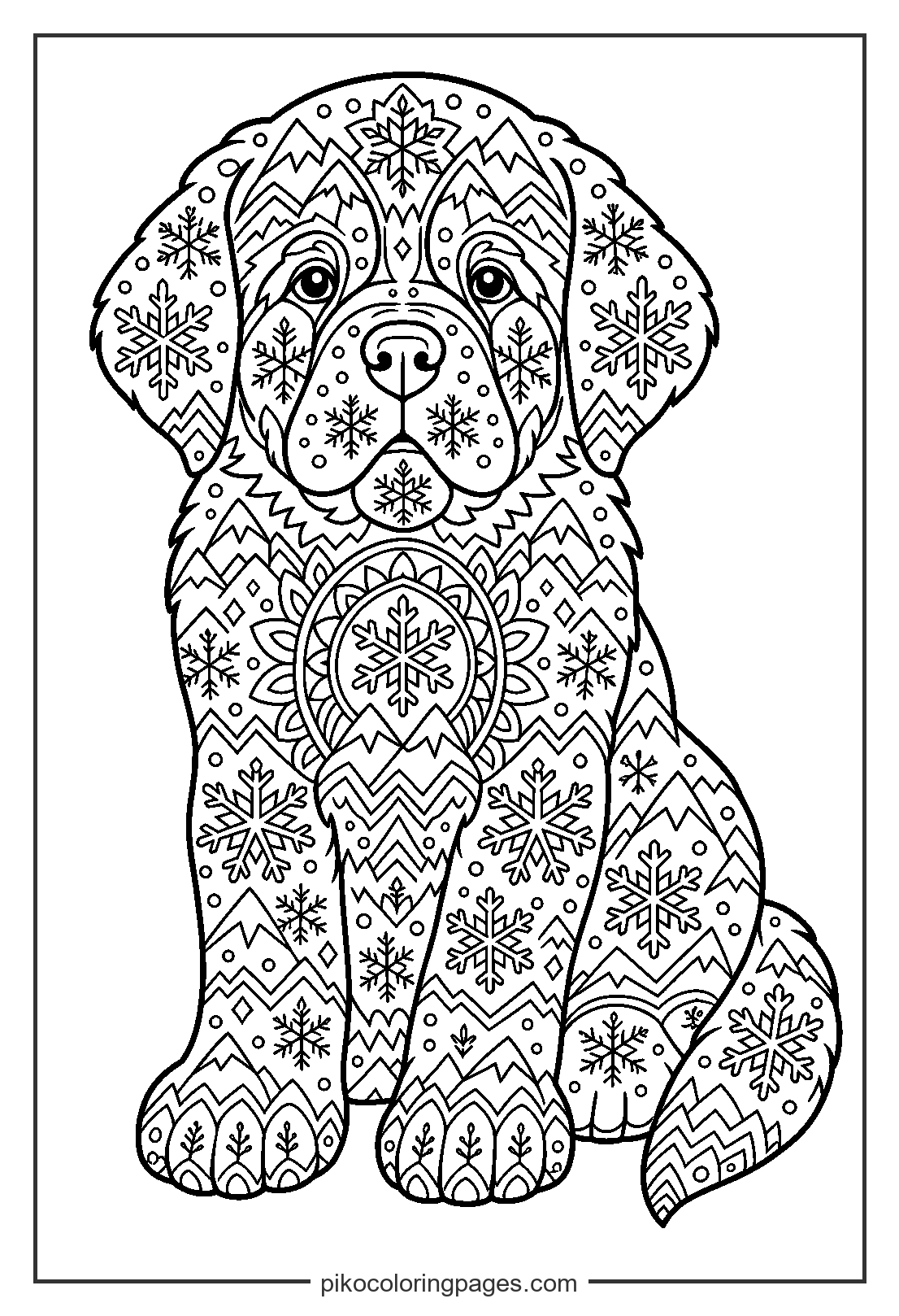 A mountain-hero puppy with beautiful winter mandalas. saint bernard puppy mandala coloring page winter