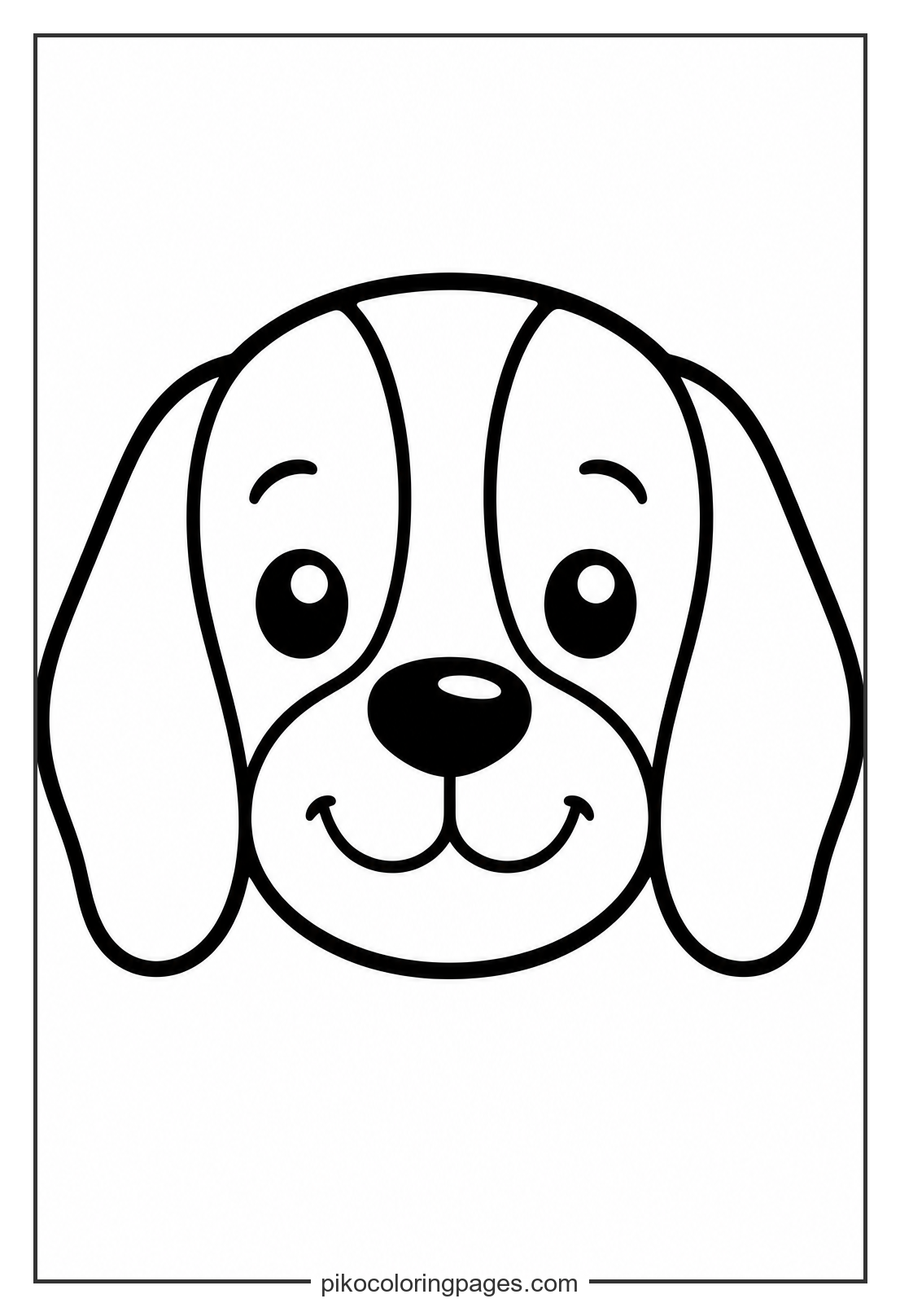 A friendly beagle face with big ears for easy coloring. simple beagle puppy face coloring page for toddlers