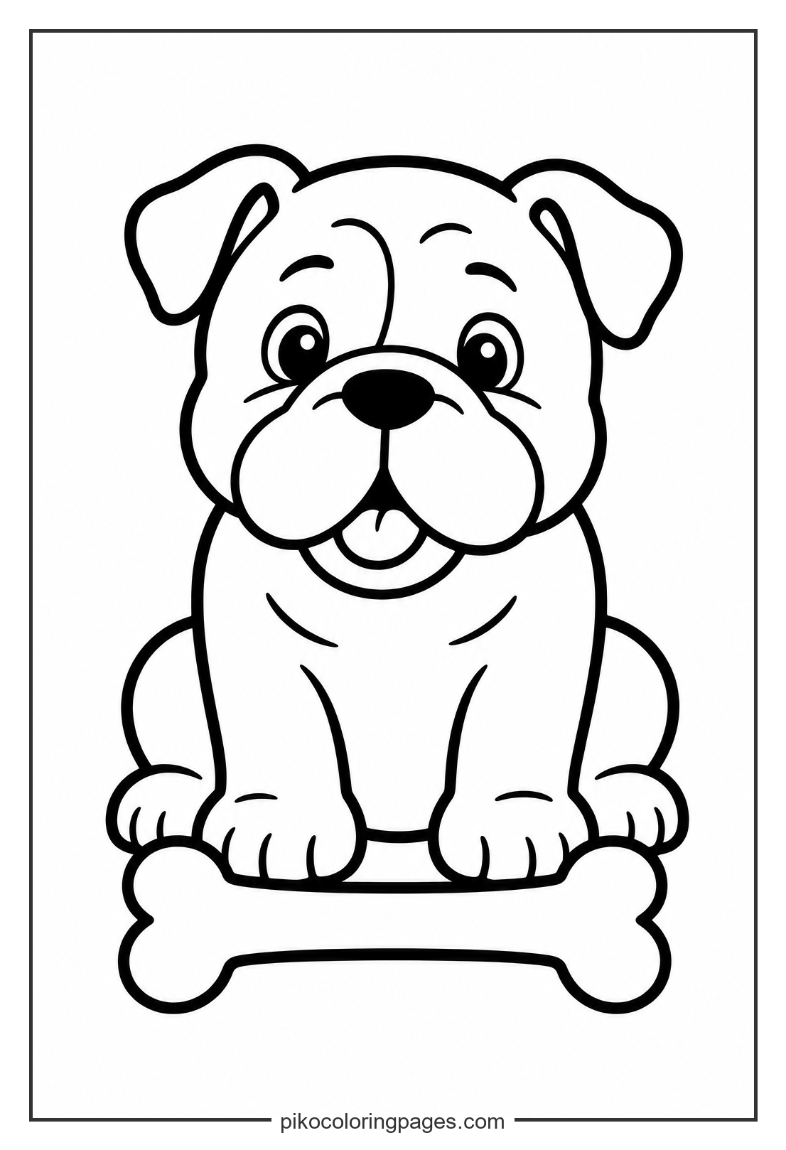 A sturdy bulldog puppy and its favorite snack. simple bulldog puppy with bone coloring page toddlers