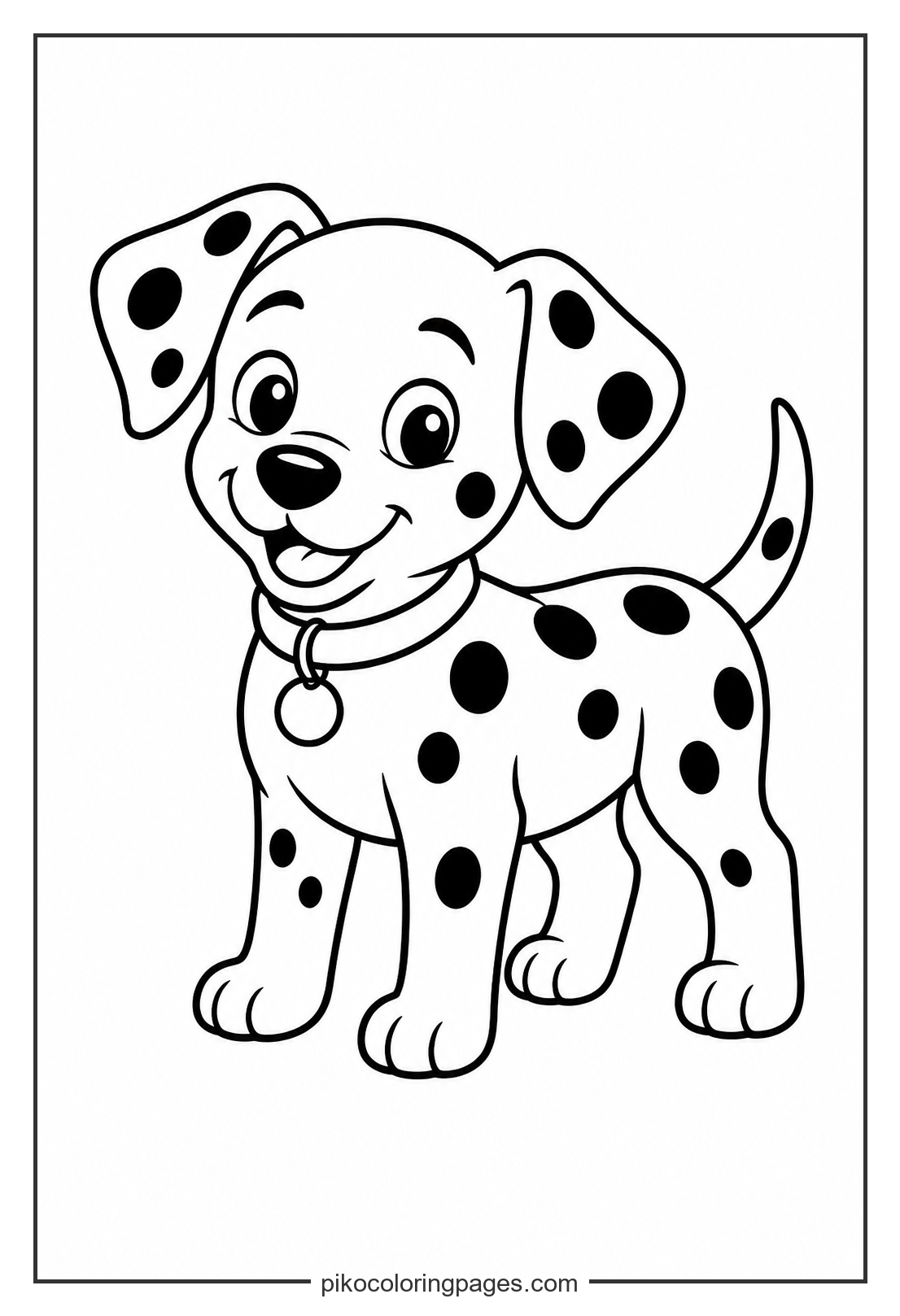 A spotted dalmatian friend for easy coloring. easy dalmatian puppy spots coloring page for kids