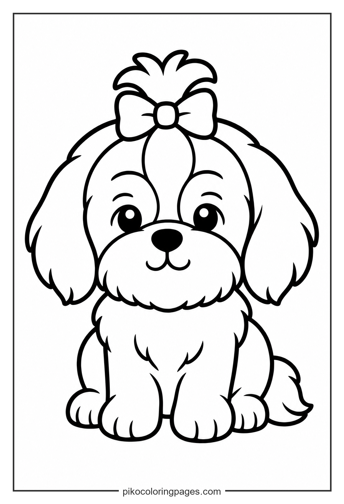 A fancy little shih tzu puppy ready for a party. simple shih tzu puppy with bow coloring page