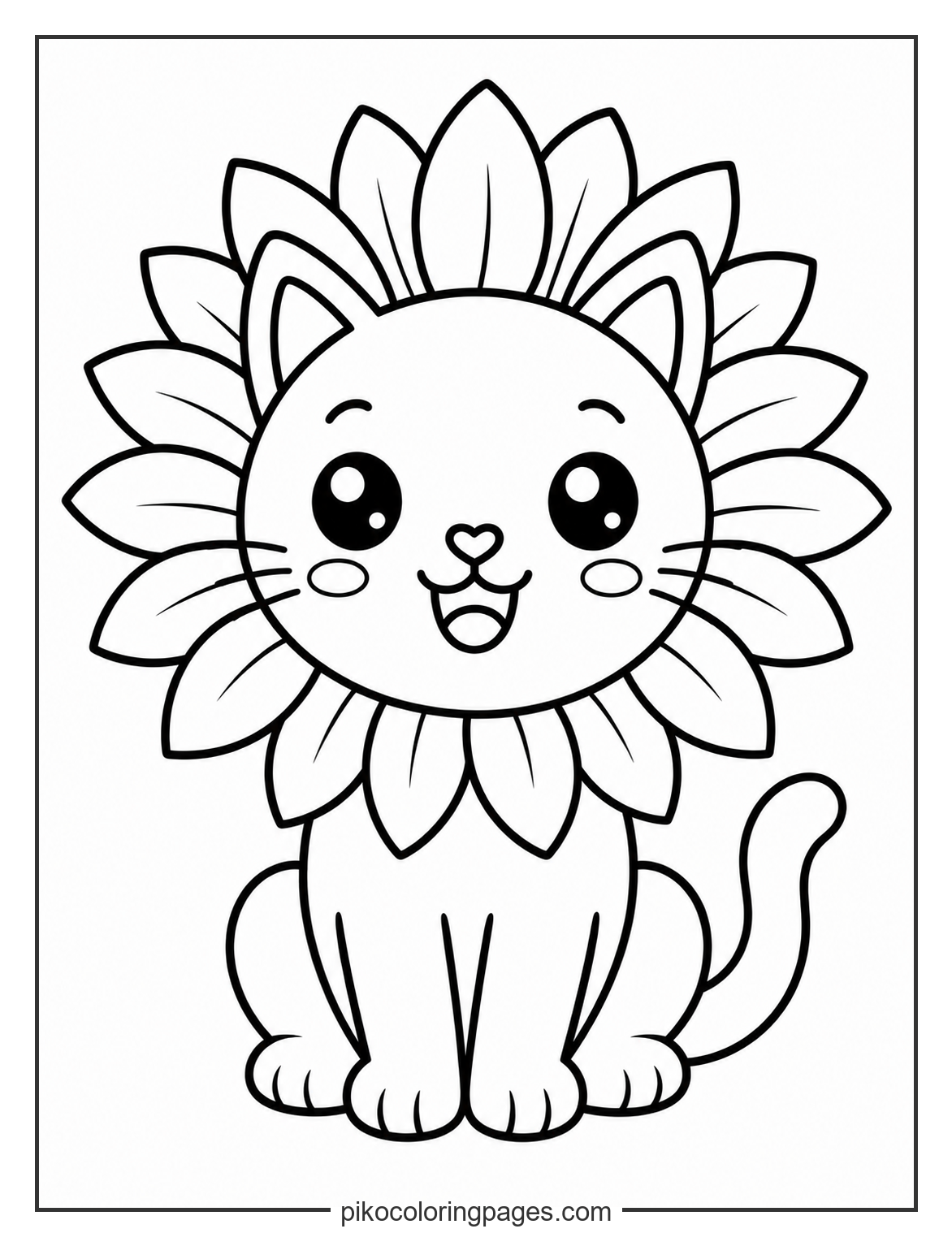 Is it a cat? Is it a flower? It's a Sunflower Cat! cute kawaii sunflower cat hybrid coloring page